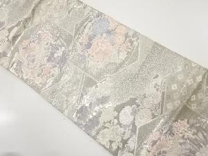 アンティーク　亀甲に花瓶・花・古典柄織り出し袋帯（材料）